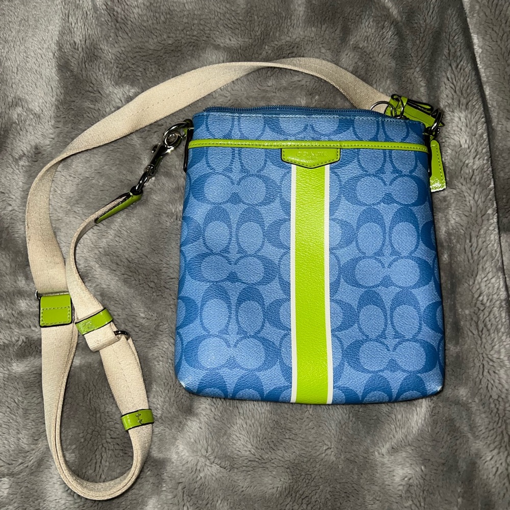 Blue and Lime Green Coach Crossbody Purse